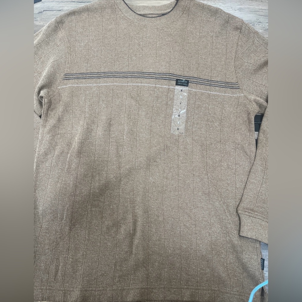 Arrow Long Sleeve t-shirt sweatshirt crewneck Brown striped Size Small